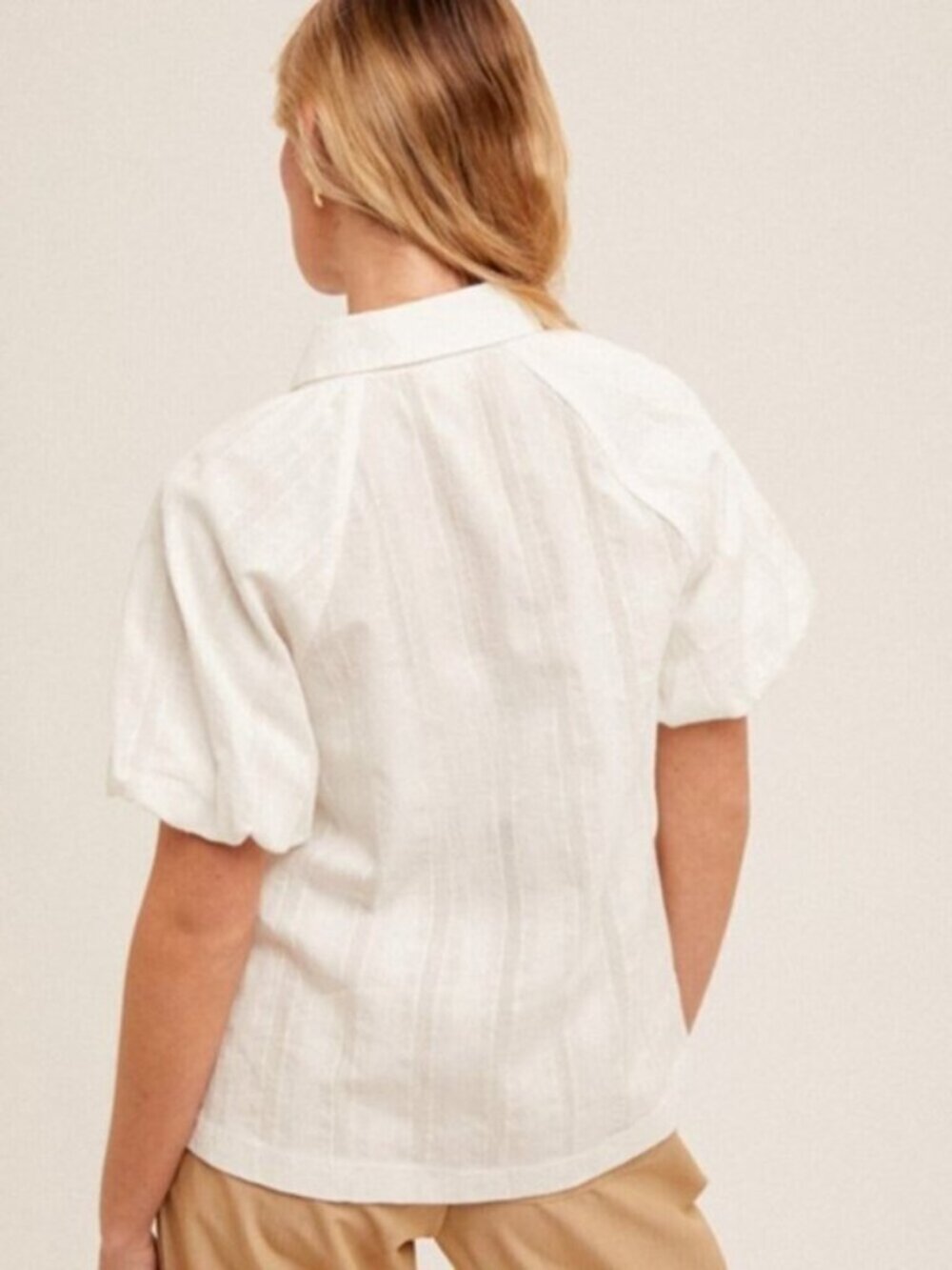 HEM & THREAD Bubble Short Sleeve Button Down Shirt White NWT - Picture 3 of 5